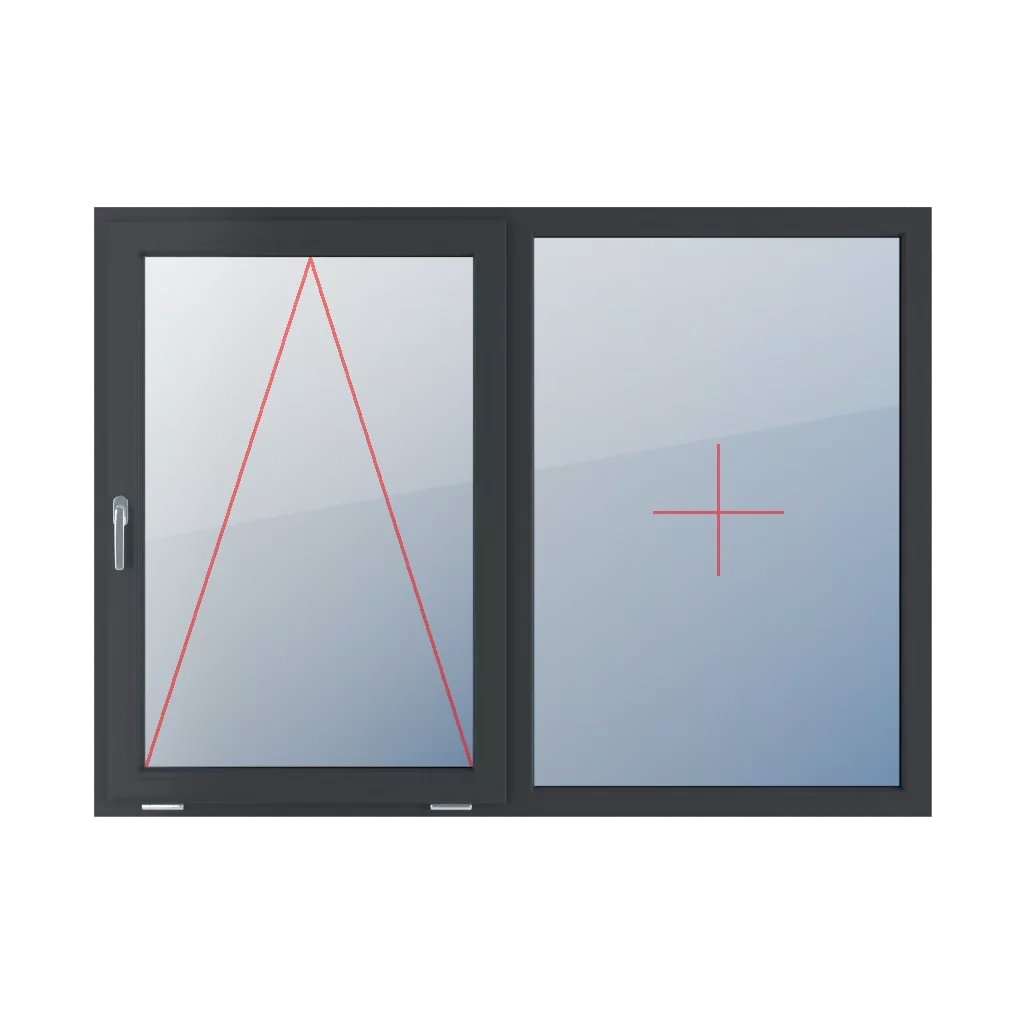 Charnière avec une poignée sur le côté gauche, vitrage fixe dans le cadre fenetres type-de-fenetre double-vantaux division-horizontale-symetrique-50-50  