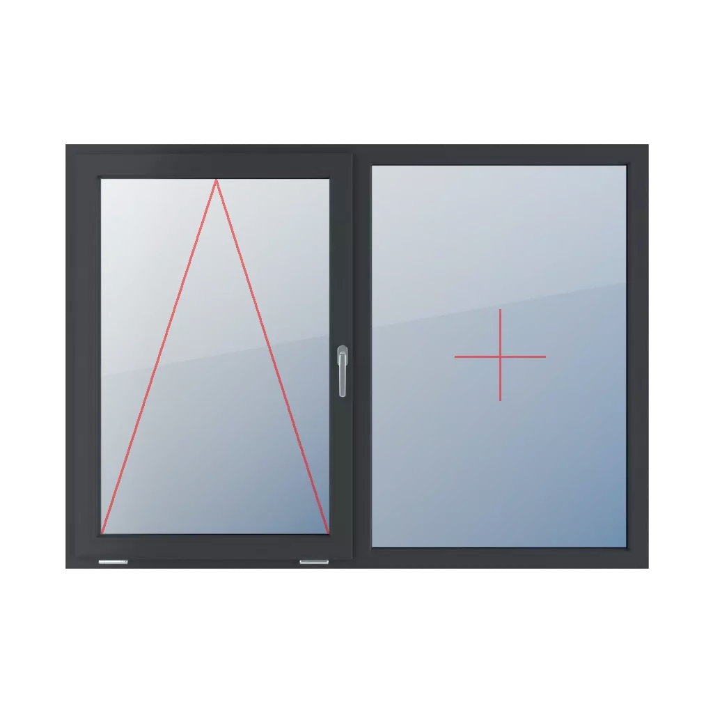 Charnière avec une poignée sur le côté droit, vitrage fixe dans le cadre fenetres type-de-fenetre double-vantaux division-horizontale-symetrique-50-50  