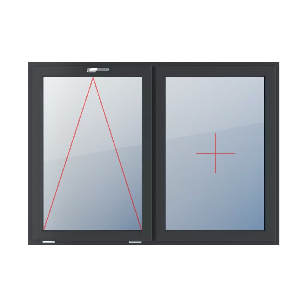 Charnière avec une poignée en haut, vitrage fixe dans le châssis fenetres type-de-fenetre double-vantaux division-horizontale-symetrique-50-50  