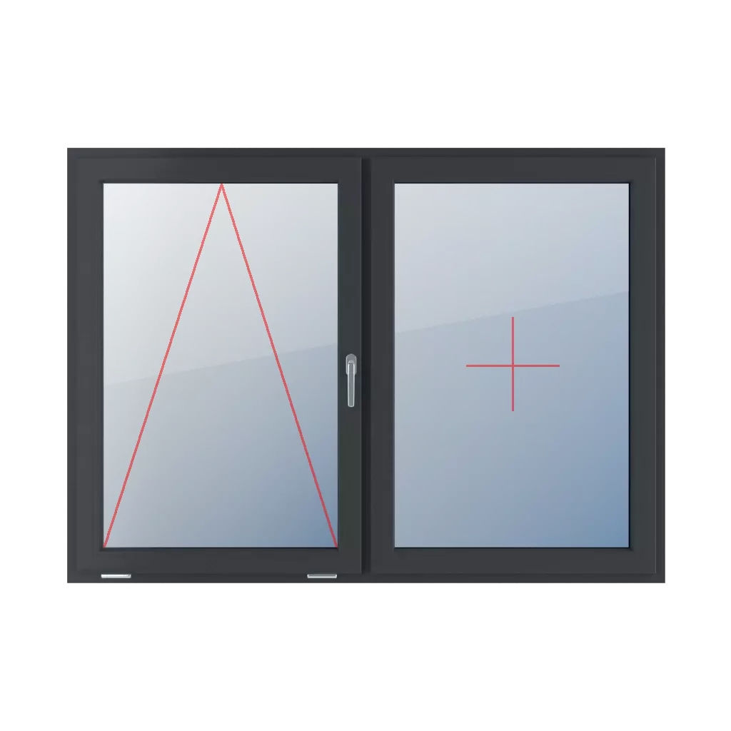 Charnière avec une poignée sur le côté droit, vitrage fixe dans le châssis fenetres type-de-fenetre double-vantaux division-horizontale-symetrique-50-50  