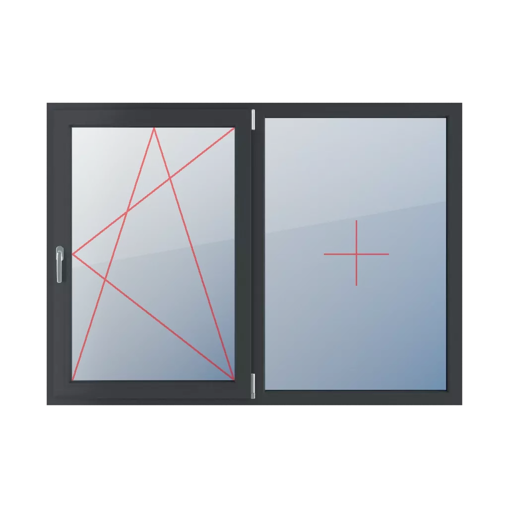 Inclinaison et rotation à droite, vitrage fixe dans le cadre fenetres type-de-fenetre double-vantaux division-horizontale-symetrique-50-50  