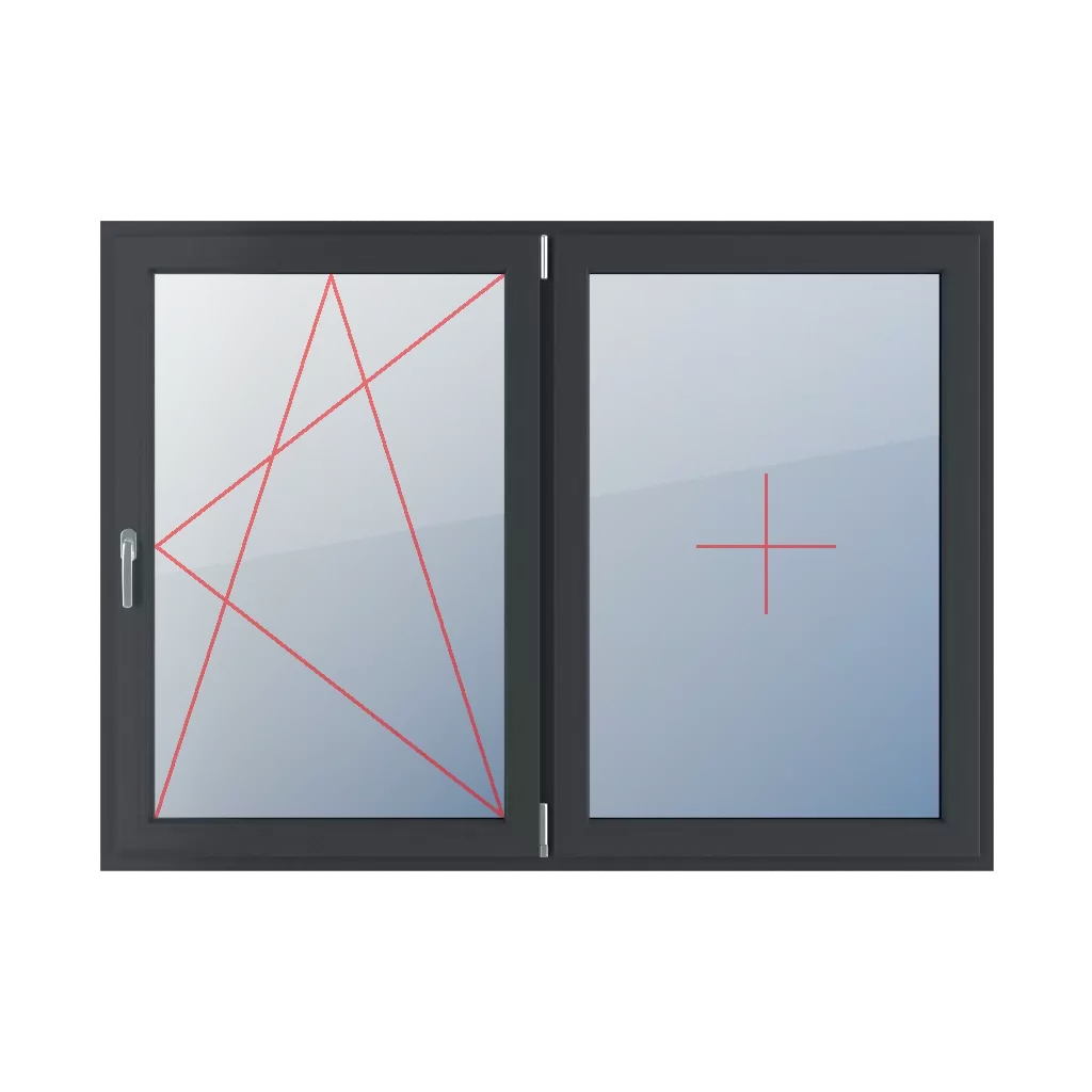 Basculer et tourner à droite, vitrage fixe dans le châssis fenetres type-de-fenetre double-vantaux division-horizontale-symetrique-50-50  