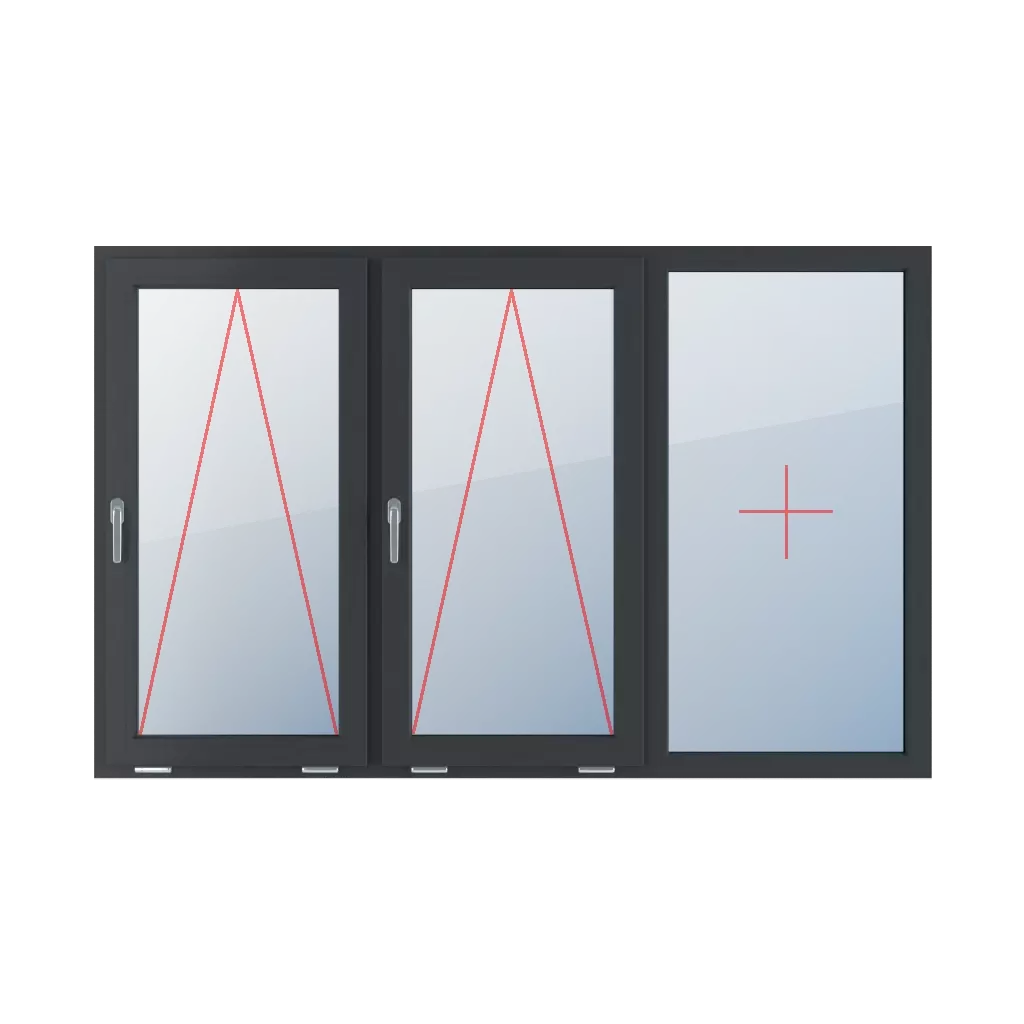 Charnière avec une poignée sur le côté gauche, vitrage fixe dans le cadre fenetres type-de-fenetre triple-vantaux division-horizontale-symetrique-33-33-33  