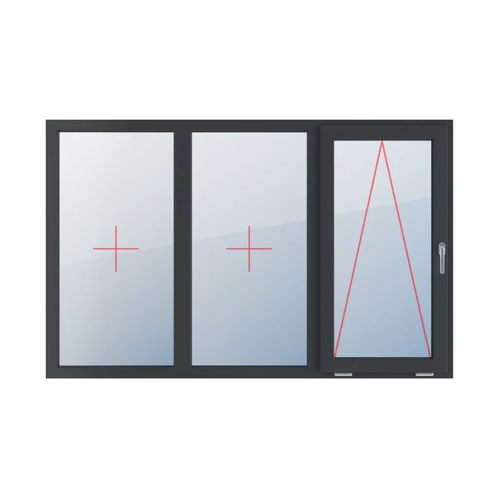 Vitrage fixe dans le cadre, articulé avec une poignée sur le côté droit fenetres type-de-fenetre triple-vantaux division-horizontale-symetrique-33-33-33  