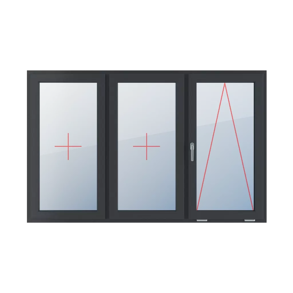 Vitrage fixe dans le châssis, articulé avec une poignée sur le côté gauche fenetres type-de-fenetre triple-vantaux division-horizontale-symetrique-33-33-33  