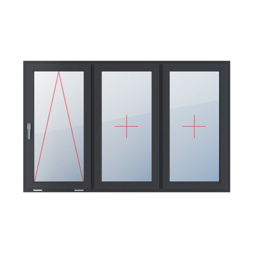 Charnière avec poignée sur le côté gauche, vitrage fixe dans l’ouvrant, vitrage fixe dans l’ouvrant fenetres type-de-fenetre triple-vantaux division-horizontale-symetrique-33-33-33  