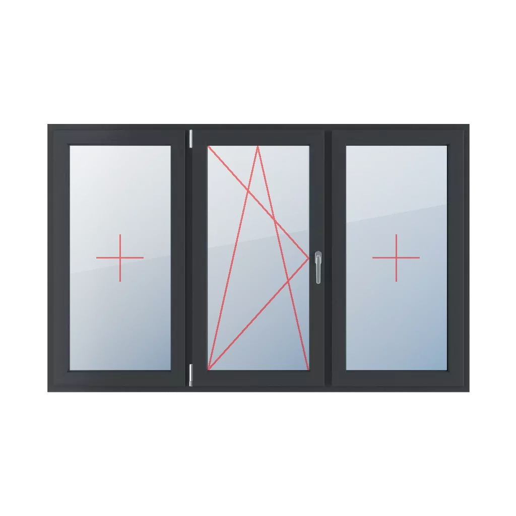Vitrage fixe dans l’ouvrant, vitrage oscillo-battant à gauche, vitrage fixe dans l’ouvrant fenetres type-de-fenetre triple-vantaux division-horizontale-symetrique-33-33-33  