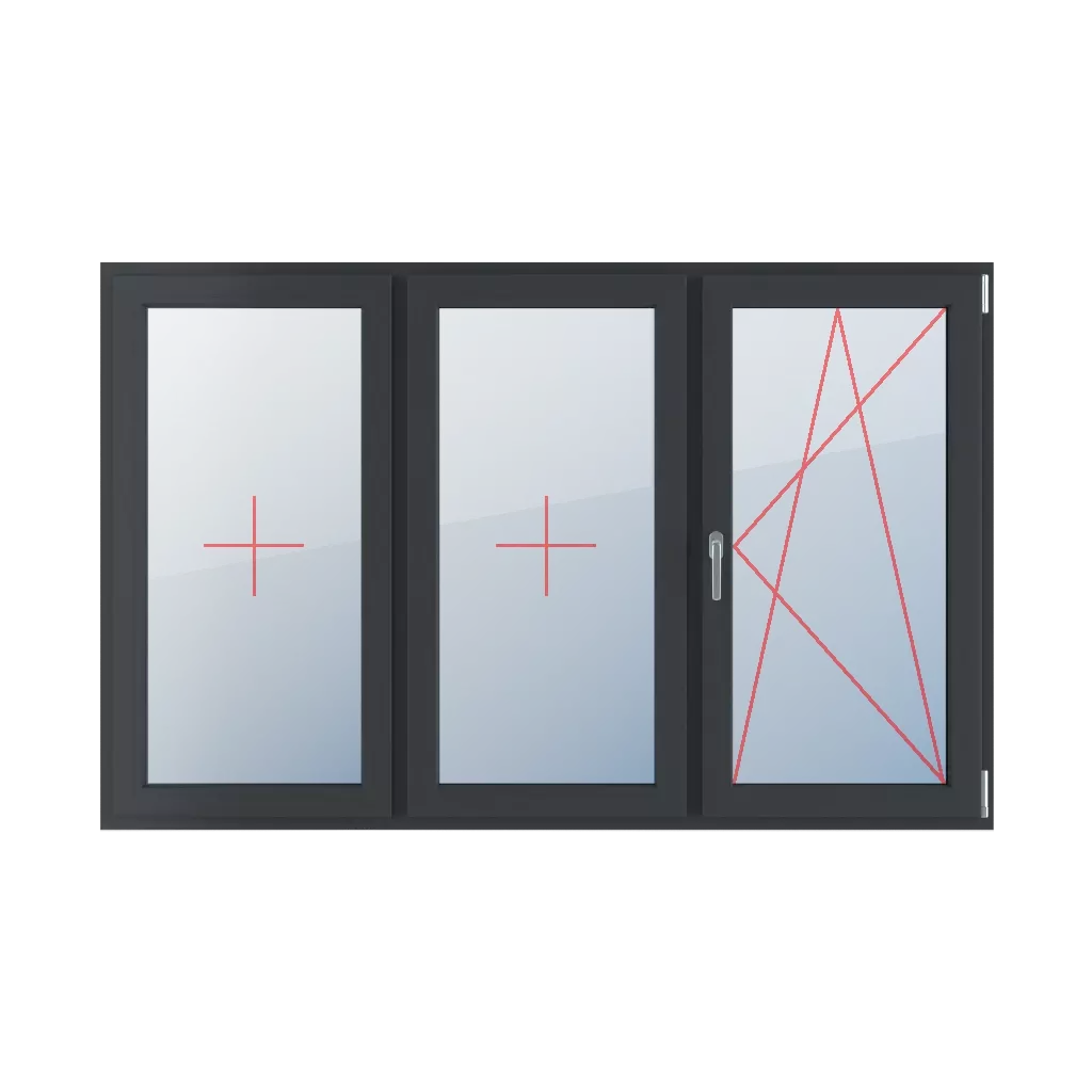 Vitrage fixe dans le châssis, inclinable et tournant à droite fenetres type-de-fenetre triple-vantaux division-horizontale-symetrique-33-33-33  