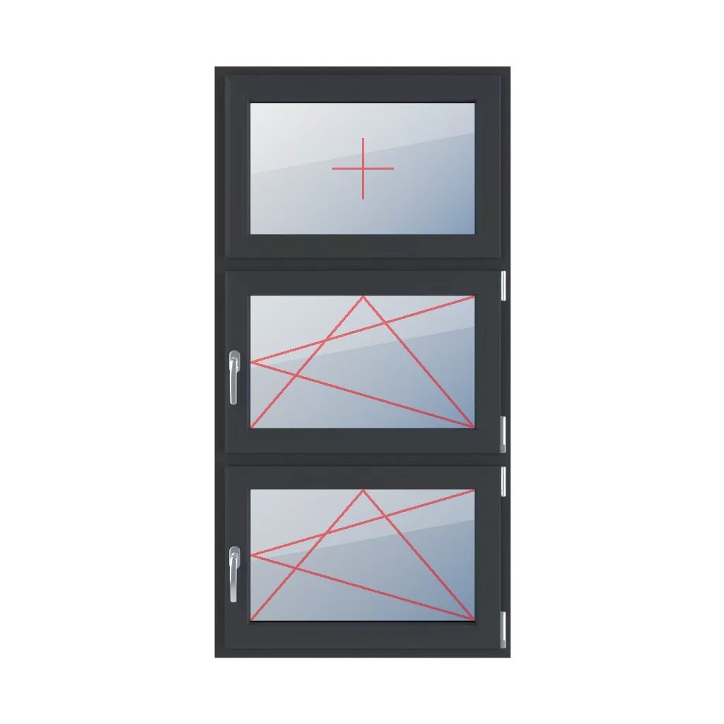 Vitrage fixe dans le châssis, basculer et tourner à droite, basculer et tourner à droite fenetres type-de-fenetre triple-vantaux division-verticale-symetrique-33-33-33  