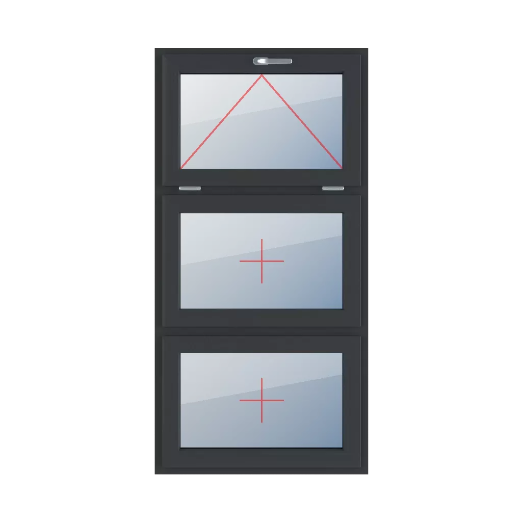 Charnière avec une poignée en haut, vitrage fixe dans le châssis fenetres type-de-fenetre triple-vantaux division-verticale-symetrique-33-33-33  