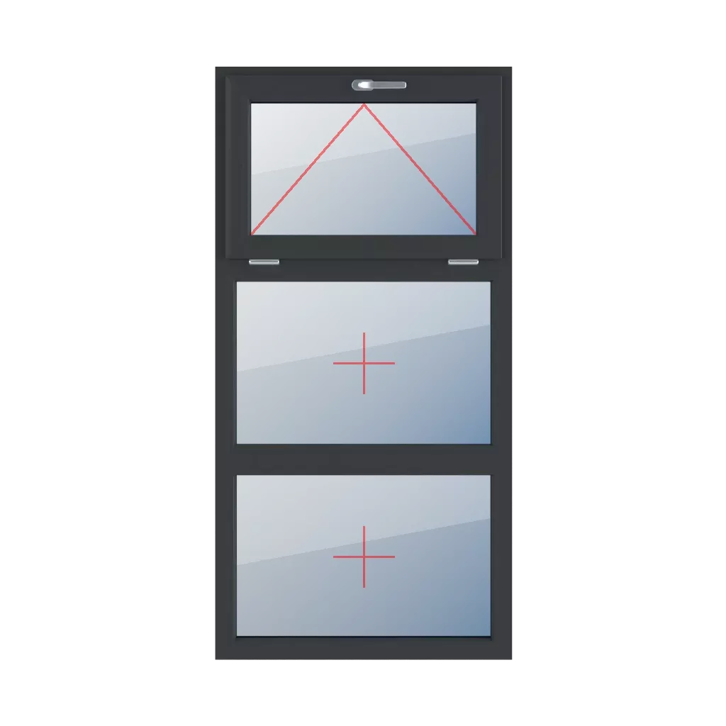 Charnière avec une poignée en haut, vitrage fixe dans le cadre fenetres type-de-fenetre triple-vantaux division-verticale-symetrique-33-33-33  