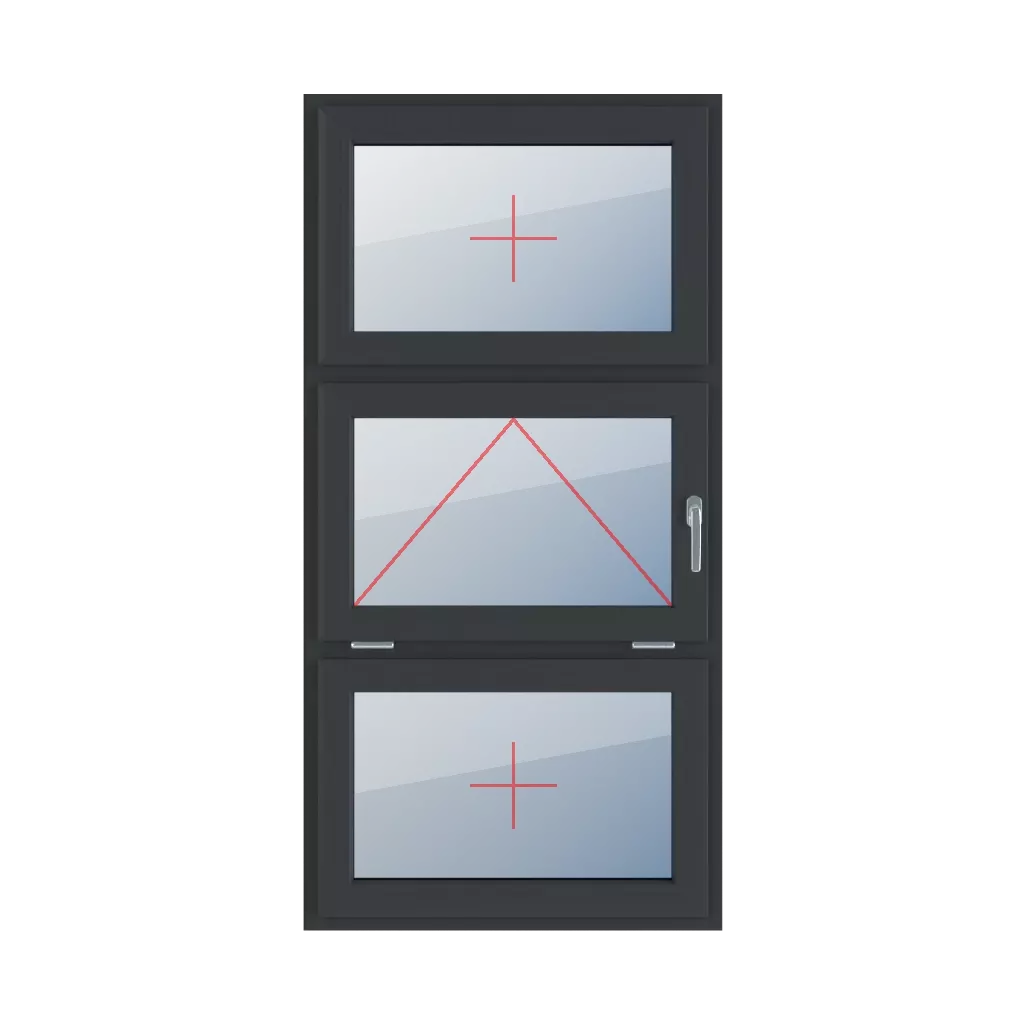Vitrage fixe dans l’ouvrant, vitrage battant avec poignée sur le côté droit, vitrage fixe dans l’ouvrant fenetres type-de-fenetre triple-vantaux division-verticale-symetrique-33-33-33  