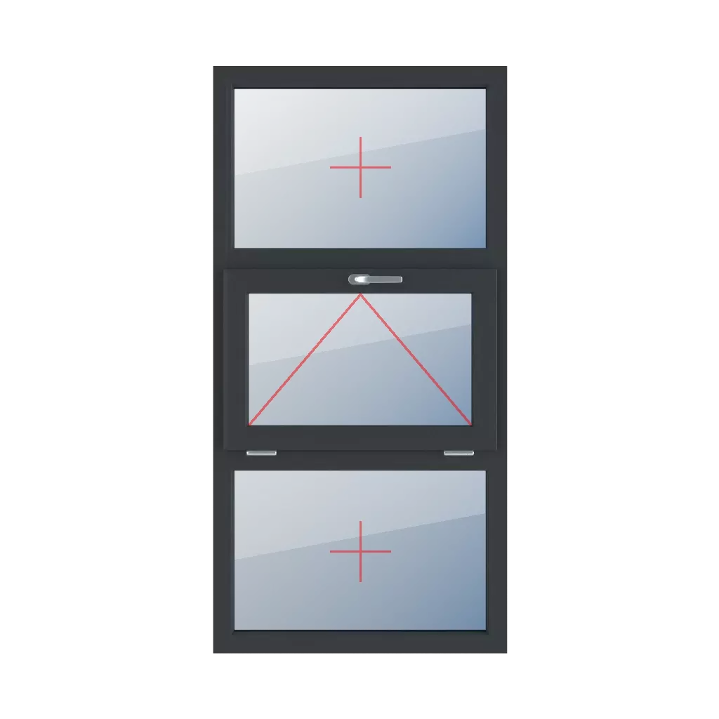 Vitrage fixe dans le cadre, vitrage battant avec poignée en partie haute, vitrage fixe dans le cadre fenetres type-de-fenetre triple-vantaux division-verticale-symetrique-33-33-33  