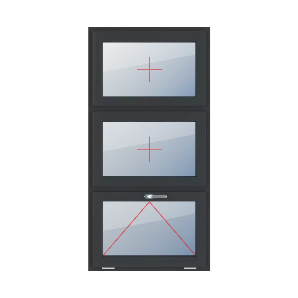 Vitrage fixe dans le châssis, articulé avec une poignée en haut fenetres type-de-fenetre triple-vantaux division-verticale-symetrique-33-33-33  