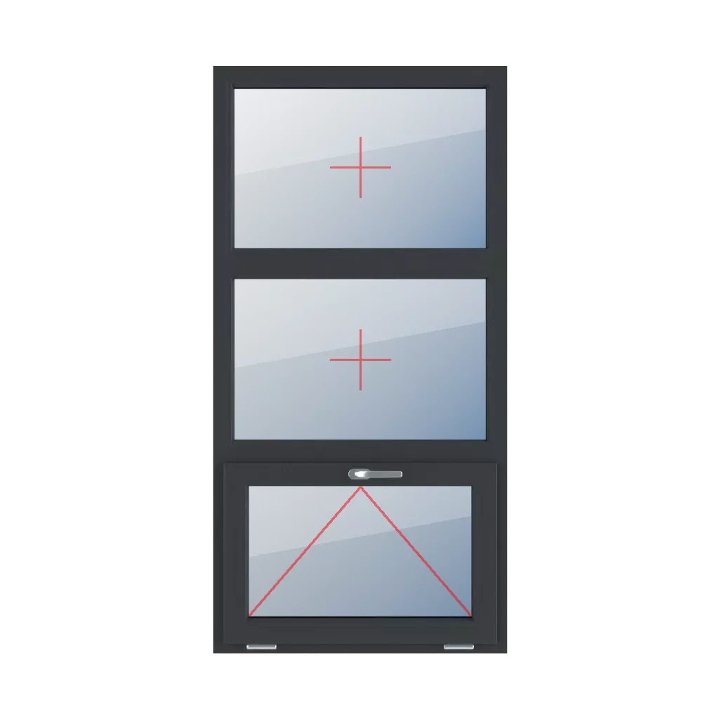 Vitrage fixe dans le cadre, articulé avec une poignée en haut fenetres type-de-fenetre triple-vantaux division-verticale-symetrique-33-33-33  