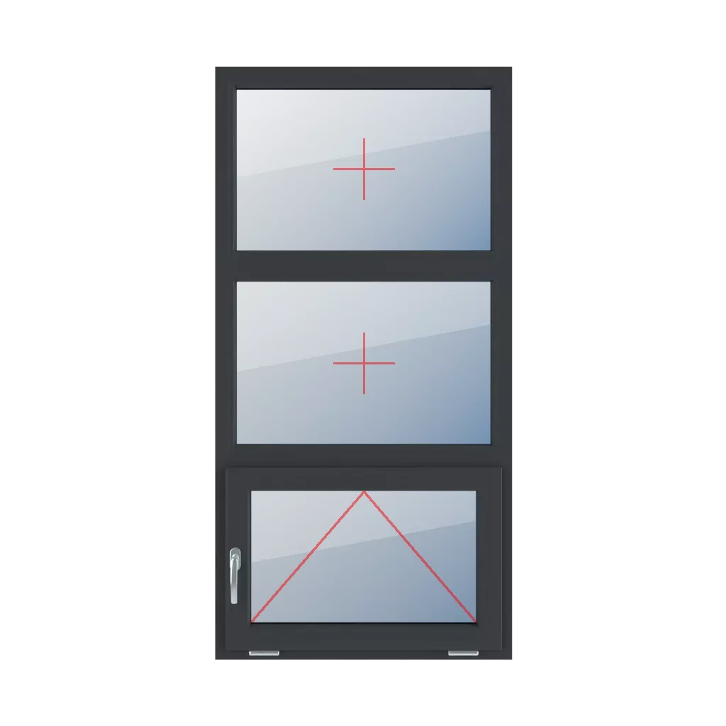 Vitrage fixe dans le cadre, articulé avec une poignée sur le côté gauche fenetres type-de-fenetre triple-vantaux division-verticale-symetrique-33-33-33 vitrage-fixe-dans-le-cadre-articule-avec-une-poignee-sur-le-cote-gauche 