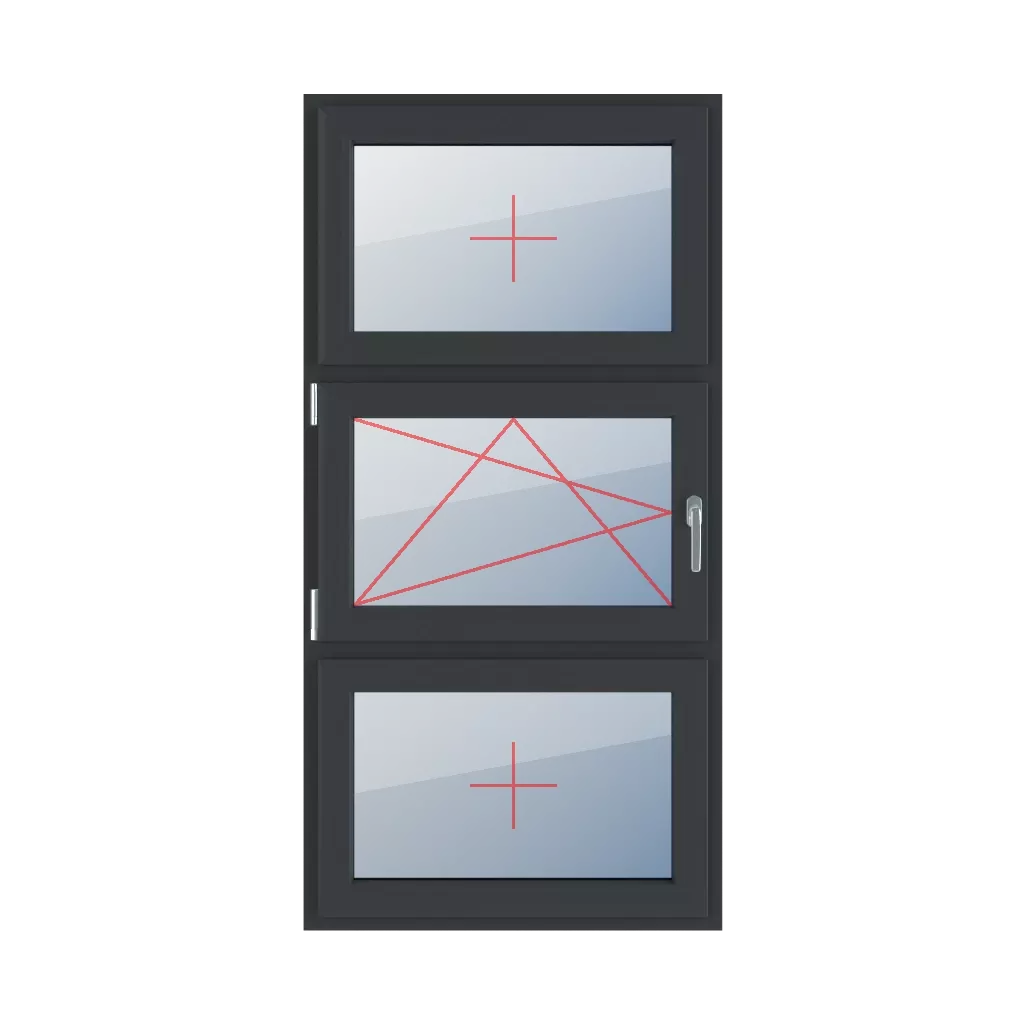 Vitrage fixe dans l’ouvrant, vitrage oscillo-battant à gauche, vitrage fixe dans l’ouvrant fenetres type-de-fenetre triple-vantaux division-verticale-symetrique-33-33-33  