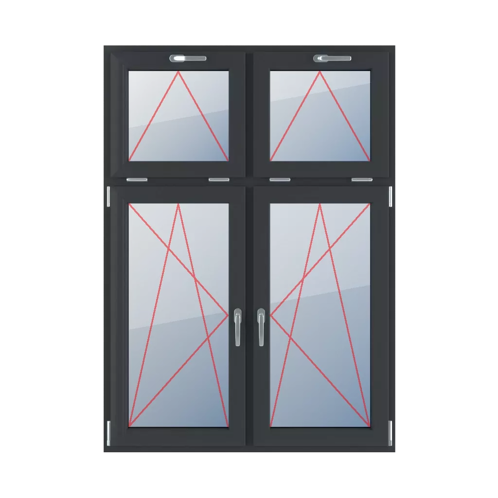 Poignée articulée en haut, inclinaison et rotation à gauche, inclinaison et rotation à droite fenetres type-de-fenetre quatre-vantaux division-verticale-asymetrique-30-70  