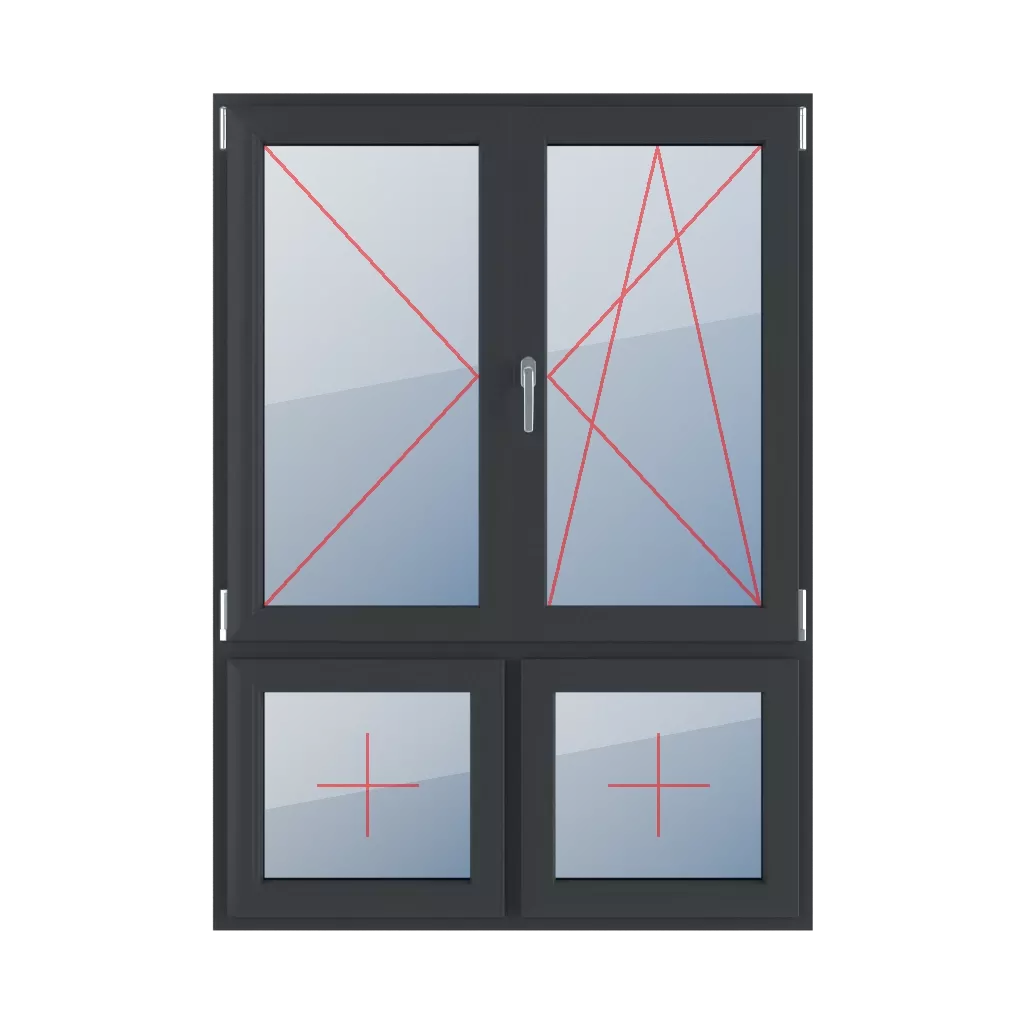 Tournant à gauche, poteau mobile, tournant à droite et basculant, vitrage fixe dans le châssis fenetres type-de-fenetre quatre-vantaux division-verticale-asymetrique-70-30-avec-un-poteau-mobile  