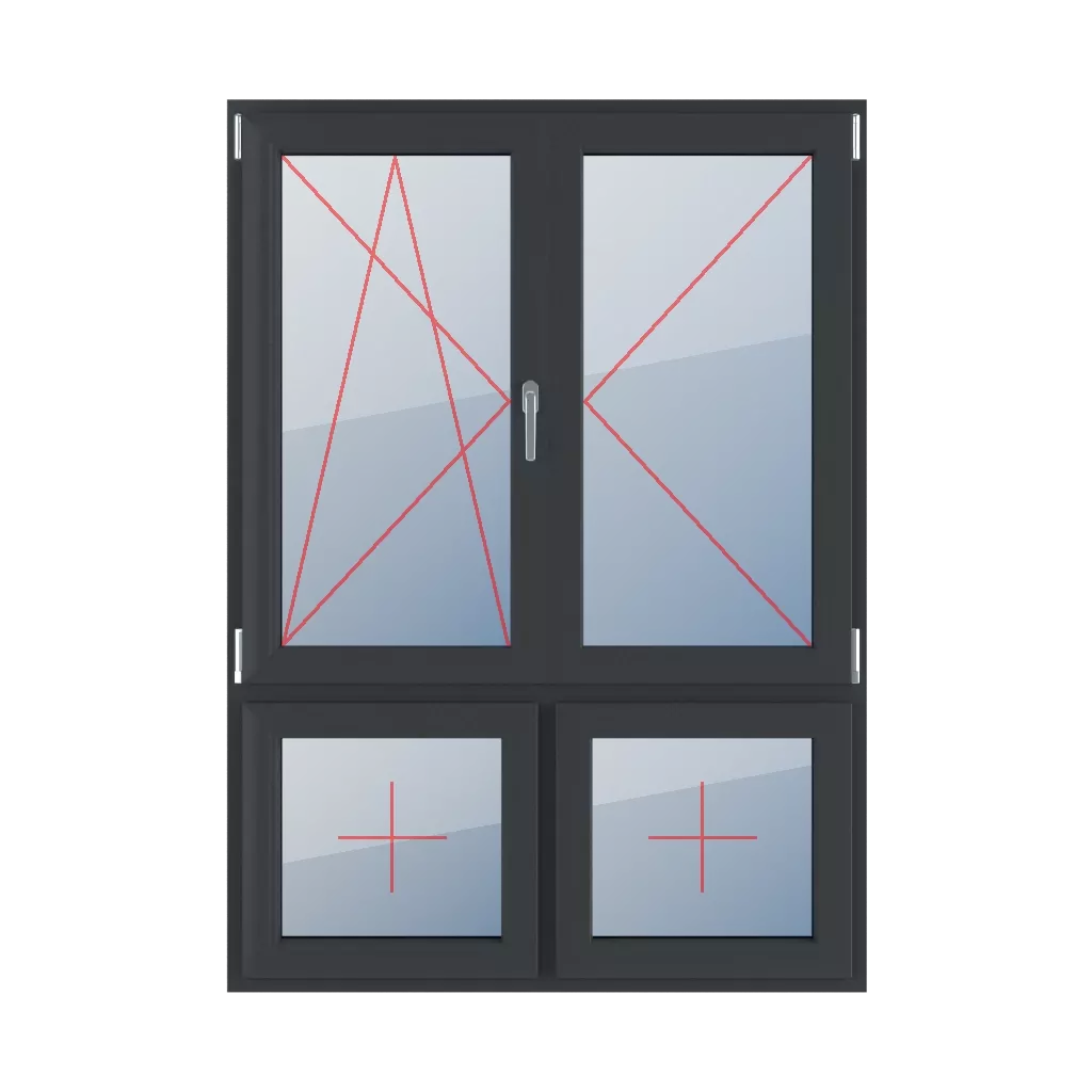 Tournant et oscillant à gauche, tournant à droite, poteau mobile, vitrage fixe dans le châssis fenetres type-de-fenetre quatre-vantaux division-verticale-asymetrique-70-30-avec-un-poteau-mobile  