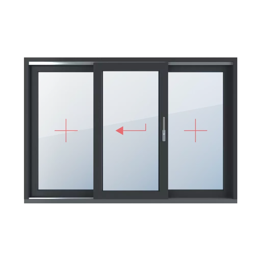 Vitrage fixe, coulissant à gauche, vitrage fixe fenetres type-de-fenetre portes-fenetres-levantes-coulissantes-hst triple-vantaux  