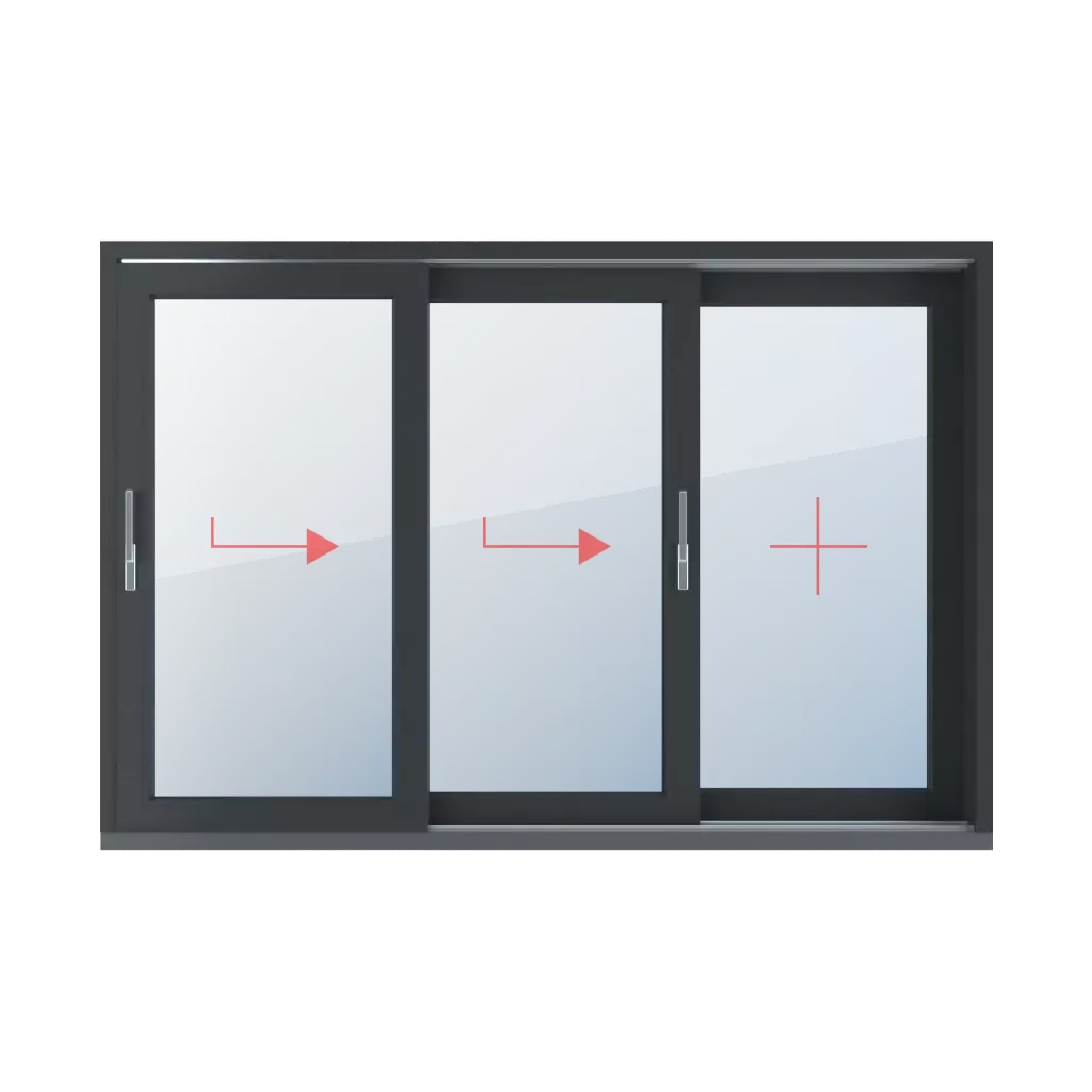 Coulissant à droite, vitrage fixe fenetres type-de-fenetre portes-fenetres-levantes-coulissantes-hst triple-vantaux  