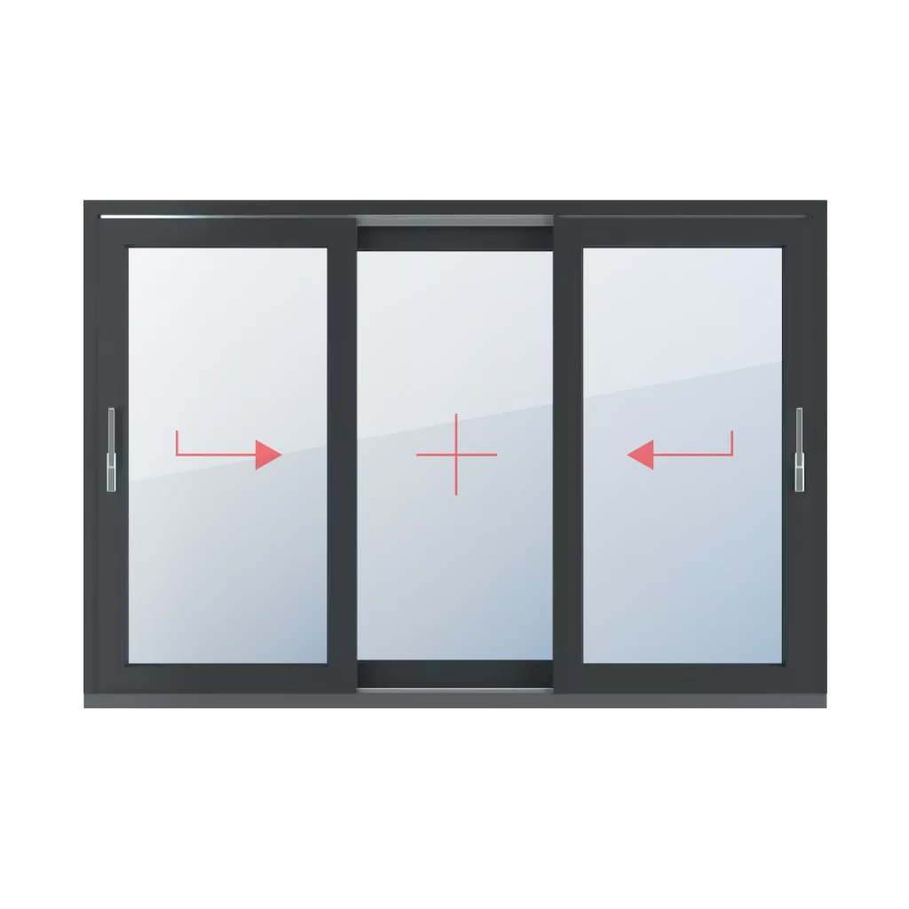 Coulissant à droite, vitrage fixe, coulissant à gauche fenetres type-de-fenetre portes-fenetres-levantes-coulissantes-hst triple-vantaux  