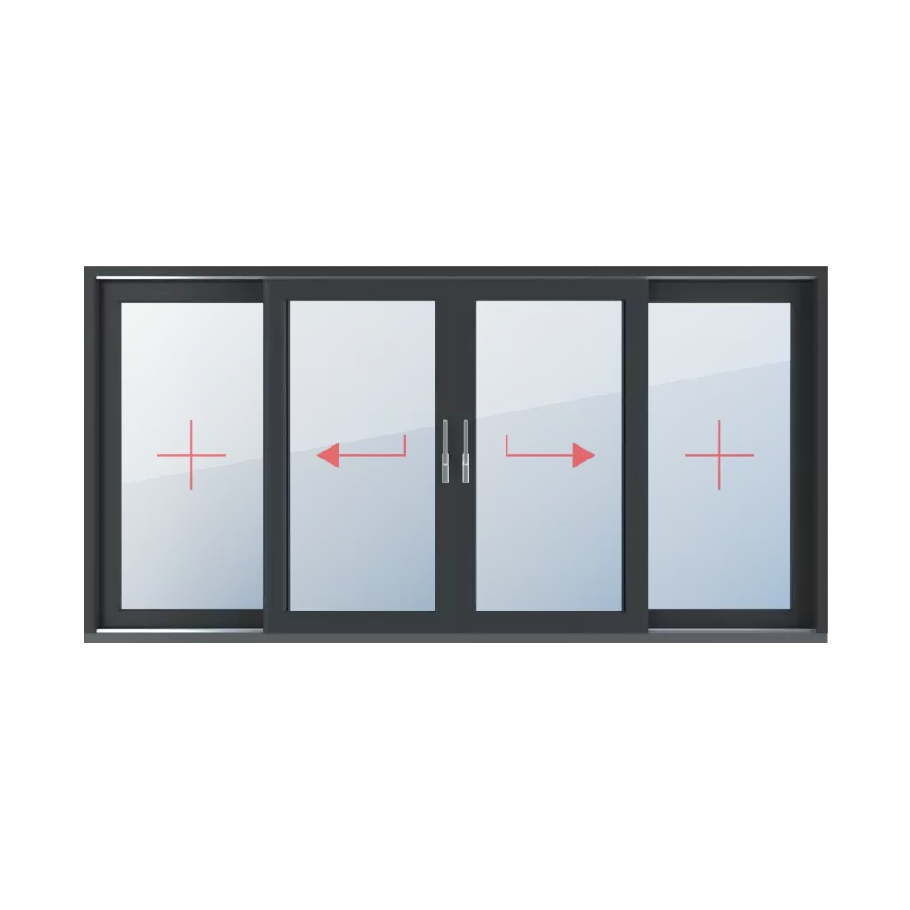 Vitrage fixe, coulissant à gauche, coulissant à droite, montant mobile, vitrage fixe fenetres type-de-fenetre portes-fenetres-levantes-coulissantes-hst quatre-vantaux  